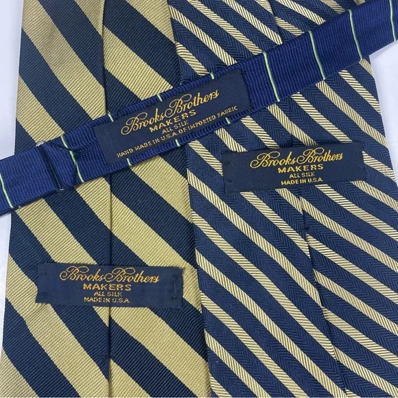 Brooks Brothers Makers Tie Lot of 3 Repp Stripe Neck Tie Bow Tie Blue Gold Silk - Picture 3 of 3
